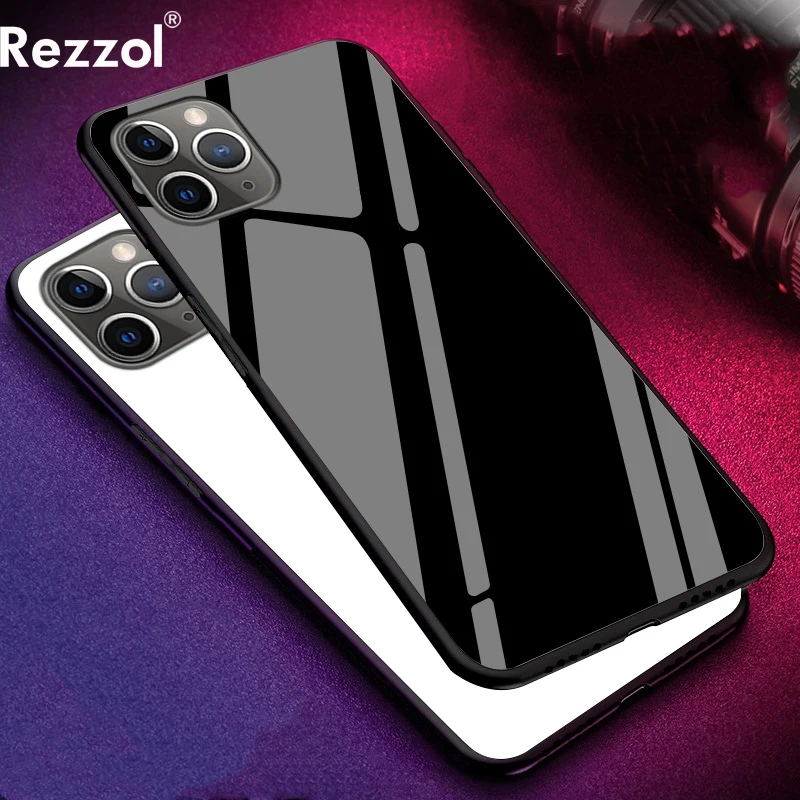 Чехол Rezzol для iPhone 11 Pro Max из закаленного стекла силиконовая рамка Жесткий Apple чехол