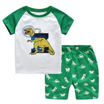 

Summer Boy Pyjamas Knit Cartoon Dinosaur Pajamas Girls Home Service Short-sleeved Shorts Kids Pajama Set Baby Clothes