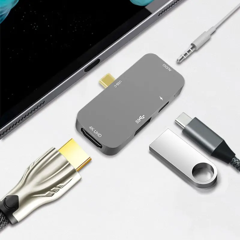 USB концентратор переходник разветвитель с TYPE C зарядка PD 4K HDMI USB 3,0 3,5 мм наушники D0UA