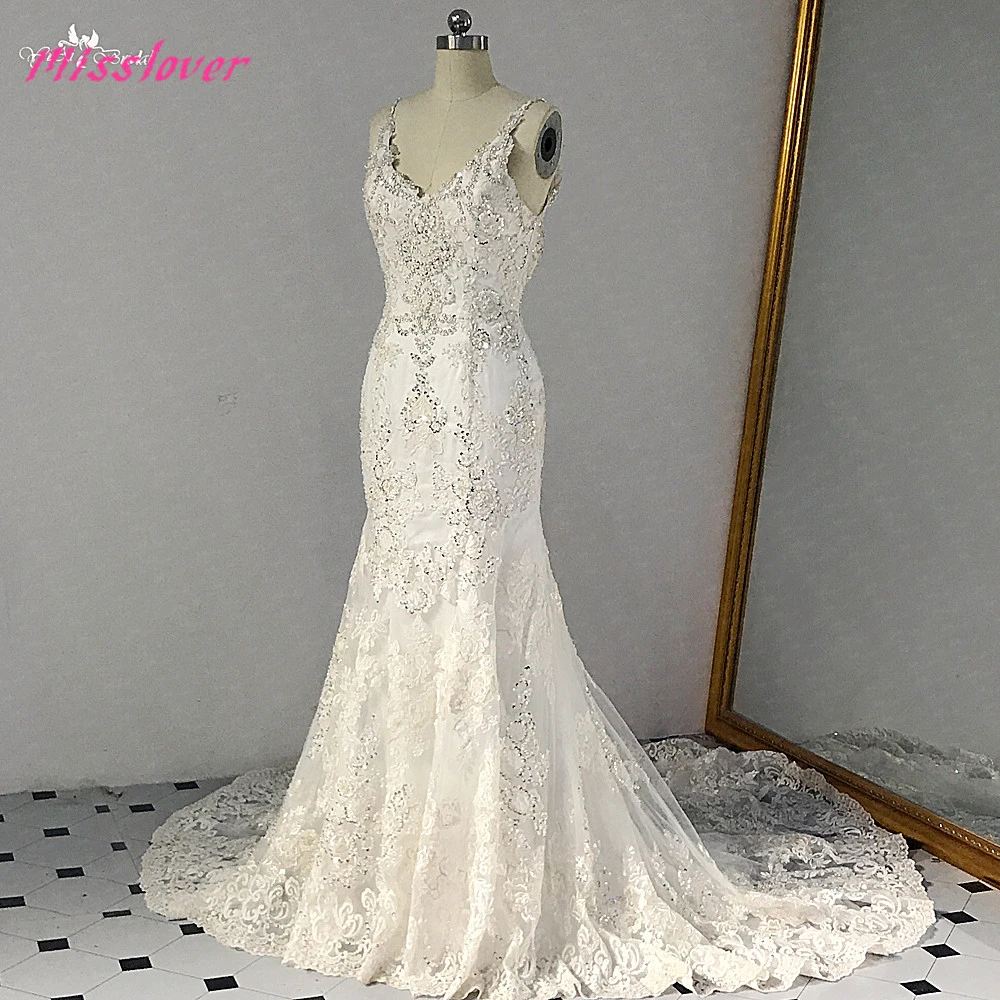 Роскошное Свадебное платье с кристаллами и жемчугом, кружевное свадебное платье русалки, v-образный вырез, открытая спина, новинка, свадебное платье со шлейфом
