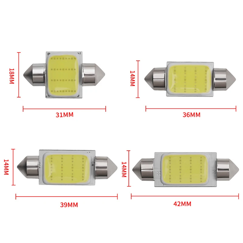 10 шт. 31 мм 36 мм 39 мм 41 мм C5W 12 В модная автомобильная лампа с двойным наконечником COB белая Автомобильная лампочка автомобильный светильник для чтения на дверь автозапчасти