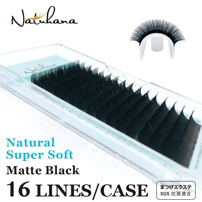 

NATUHANA 16Rows Matte Black Synthetic Mink Eyelash Extension Natural Soft False Eyelashes Individual Faux lashes for Extensions