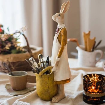 

Home Decoration Accessories Art Mr Rabbit Holding A Yellow Basket Decoration Figurine Living Room Ornament Christmas Gifts