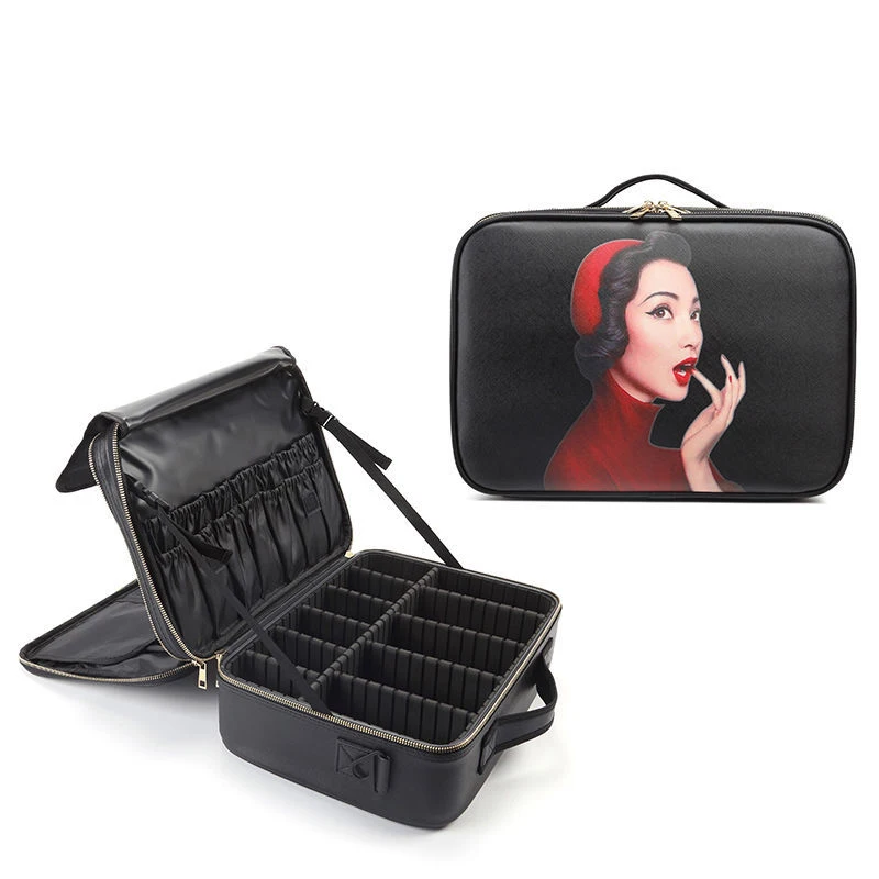 

2021 Professional Makeup Bag Women Cosmetic Case High Quality Leather Female Korean Make Up Box Large Capacity Travel Wash Bag