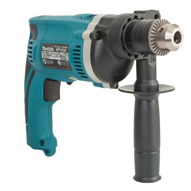 Дрель ударная Makita HP1630 (Мощность 710 Вт, скорость вращения 3200 об/мин, количество ударов 48000 уд/мин, регулировка скорости, реверс, дополнительная рукоятка)