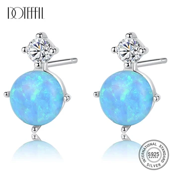 

DOTEFFIL Opal Cute Fake Earrings for Girls 925 Silver Blue Fire Opal Earring Studs Fine Jewelry Brincos Para As Mulheres Party