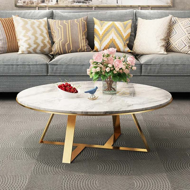 

Современный Мраморный Круглый Журнальный столик в гостиной, расположенный в нескольких углах от журнального столика из титановой нержавеющей стали