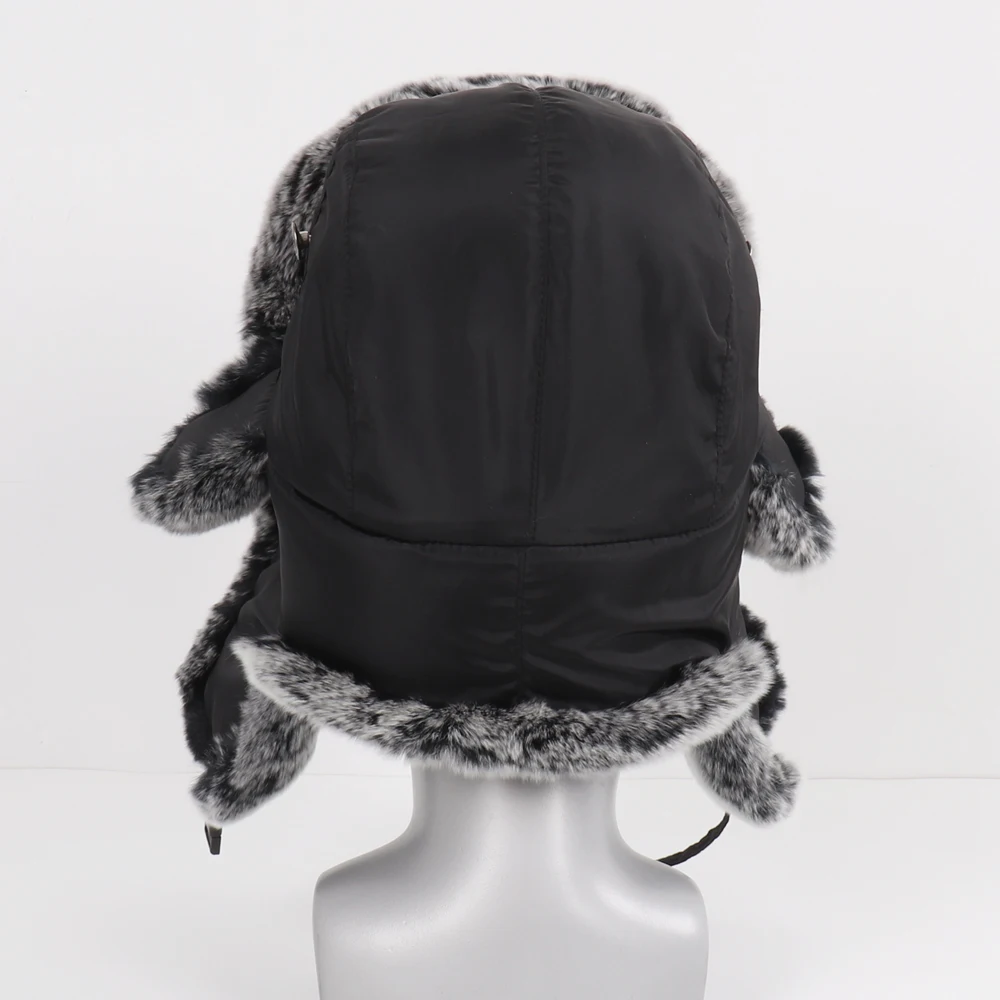 thermal aviator bomber winter hat New Russia Winter Real fur Hat Men Outdoor Windproof Super Warm Real Rex Rabbit Fur Bomber Hats Natural Soft Rex Rabbit Fur Caps fur bomber hat mens