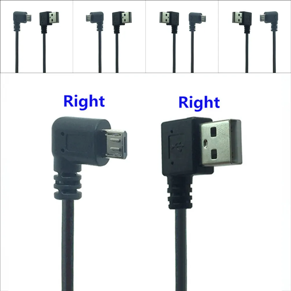 Cable Micro USB de 90 grados, Conector de sincronización y carga de datos de ángulo recto, tipo A, extensor izquierdo de plomo de 0,2 m para teléfono samsung