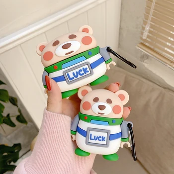 

New Cute Cartoon Space Luck Bear 3D Case For AirPods 1 2 Pro Box Soft Silicon Wireless Bluetooth Earphone Protective Cover Coque