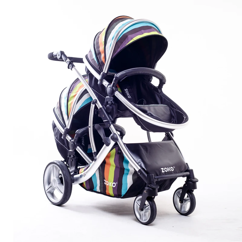 Luxury Twins Stroller 3 in 1 High landscape Aluminum Frame Leather Egg Shell Folding Double Pram Two Baskets Baby Carriage