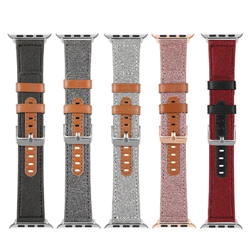 

canvas Genuine Leather watch strap for apple watch band 42mm/38mm/44mm/40mm clock bracelet wrist belt for iwatch series 5/4/3/2