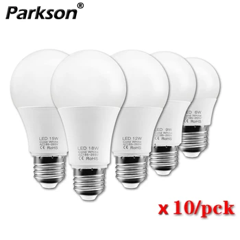 E27 LED 전구, AC 220V 240, 18W, 15W, 12W, 9W, 6W, 3W 스포트라이트 전구, 가정용 테이블 램프, Lampada Bombillas, 로트당 10 개