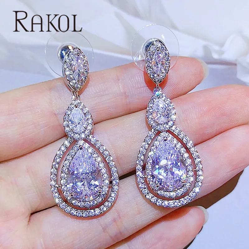 RAKOL хит продаж изысканные серьги капли с кубическим цирконием для женщин