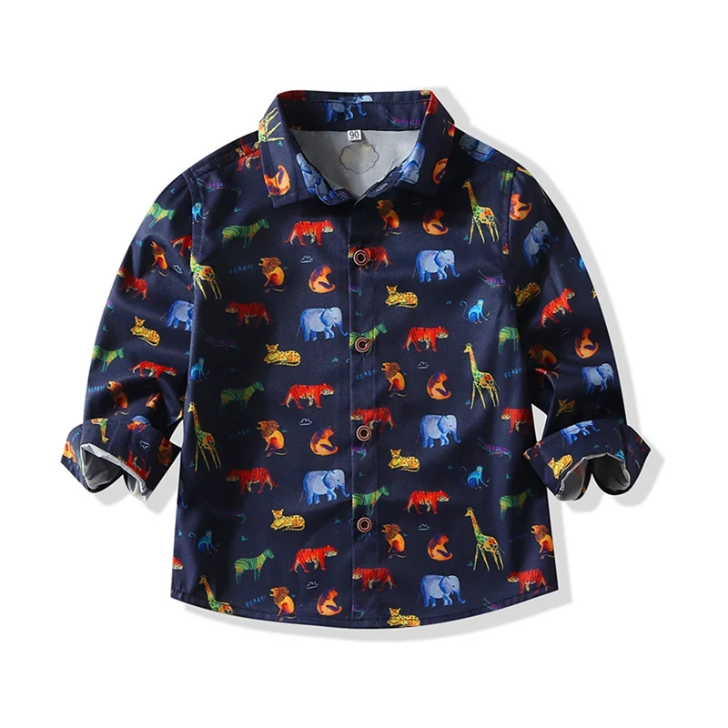 

0-5Y New Suit Full Printed Little Dinosaur Boy Shirt Medium Kids Shirt Casual Long Sleeve Shirt 2020