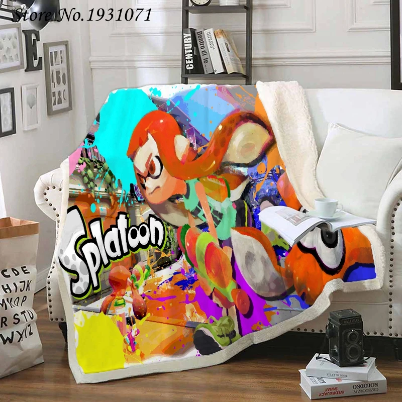 Одеяло с забавными персонажами из мультфильма Splatoon 3D одеяло принтом шерпа на
