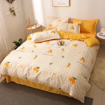 

Nordic bedding set cartoon lemon duvet cover sheet pillowcases cute bed linen for kids children adult single queen king size