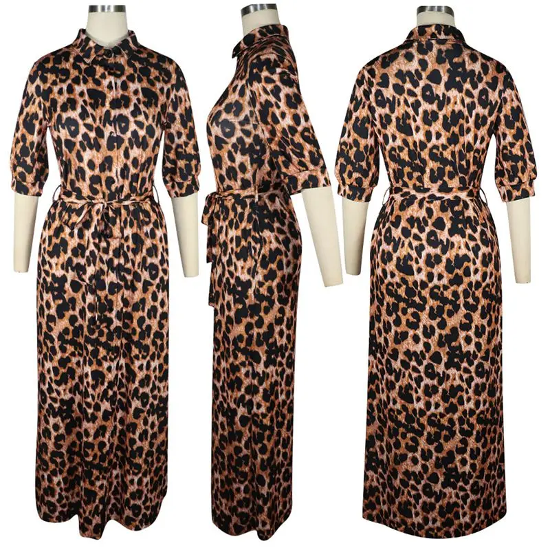 HAOYUAN Sexy Leopard Maxi Dress Women Robe Plus Size Christmas Clothes Night Club Party Dress Half Sleeve Elegant Long Dresses