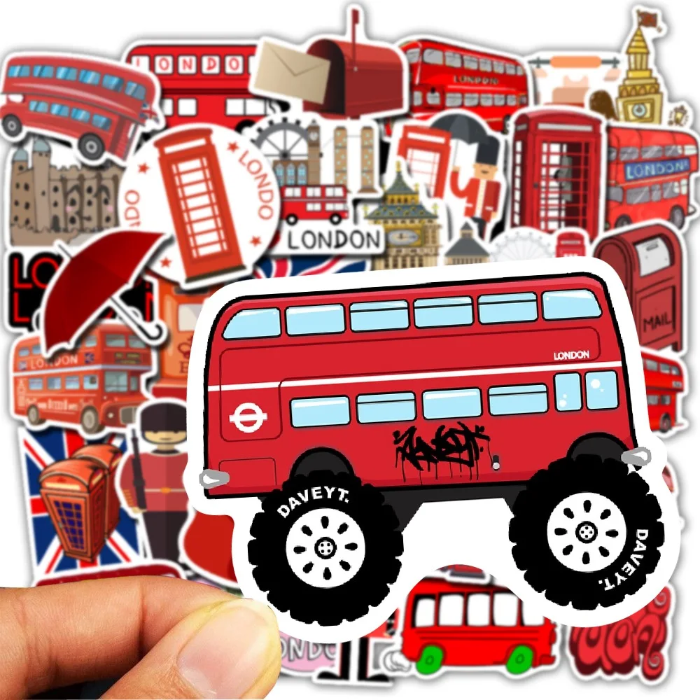 

50pcs/set Wholesale London Bus Stickers Waterproof Sticker For Skateboard Laptop Luggage Bicycle Decal Kids Gifts