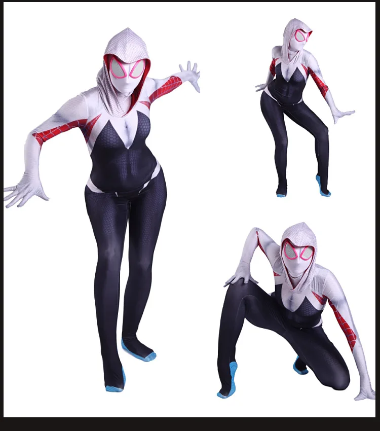 Into the Spider-Verse Spider Gwen Stacy Spandex Lycra Spiderman Costume for Halloween Cosplay Adult/Kids 3D Style Suit | Тематическая
