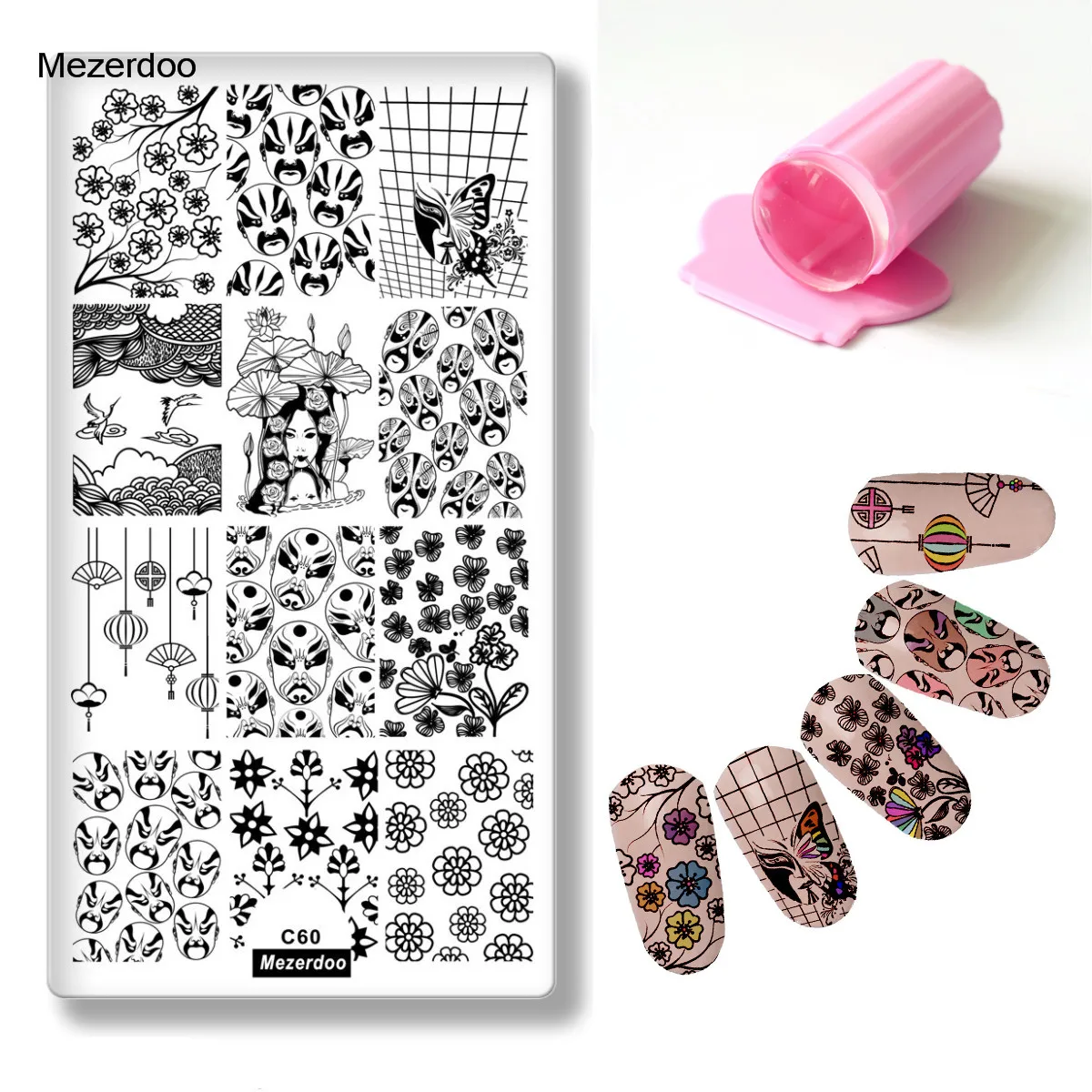 MC60 Stamper sets Желе для ногтей штамп прозрачный розовый красота ногтей штамповки пластины цветок цветочный Созвездие японский дизайн милые украшения для ногтей - Цвет: MC60 Stamper sets