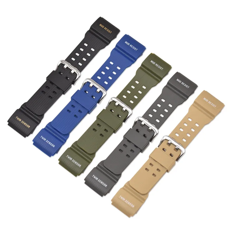 Durable Silicone Sport Watch Band - Men's Waterproof Replacement Strap with Resin Detailing