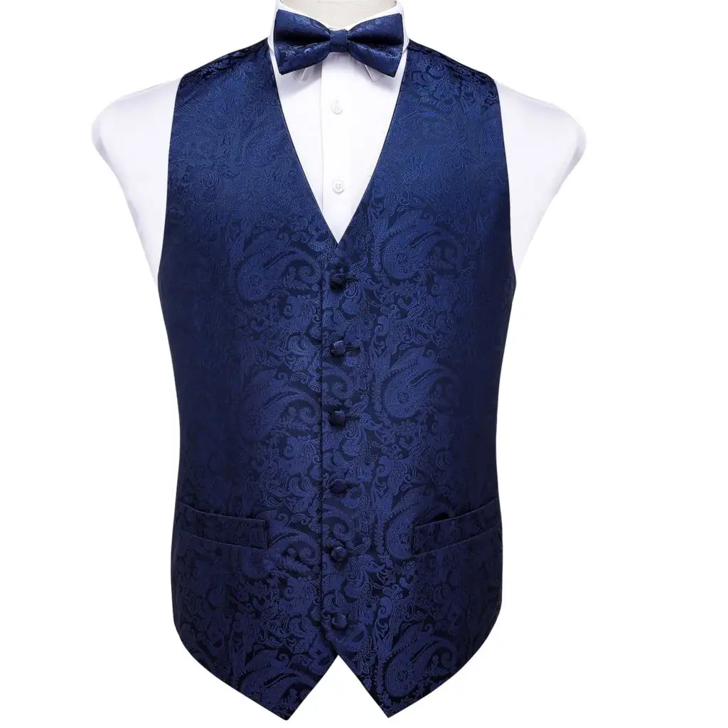 Men's Navy Blue Paisley Silk Wedding Waistcoat Vest For Men Bowtie Hanky Cufflinks Cravat Set for Suit Tuxedo DiBanGu MJ-120 Men's Navy Blue Paisley Silk Wedding Waistcoat Vest For Men Bowtie Hanky Cufflinks Cravat Set for Suit Tuxedo DiBanGu MJ-120