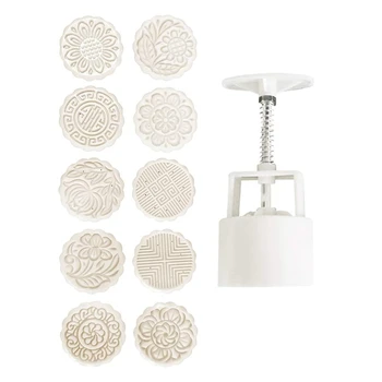 

100g 10pcs Cookie Moon Cake Mold Set, DIY Cookie Press Mid Autumn Festival Decor