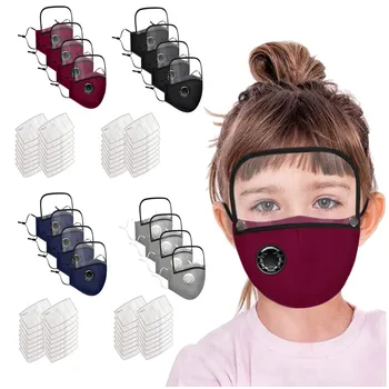 

4pcs Children Face Protective Mask with Goggle Filteration Solid Color Outdoor Windproof Dustproof Mask with Eye Shield #LR2