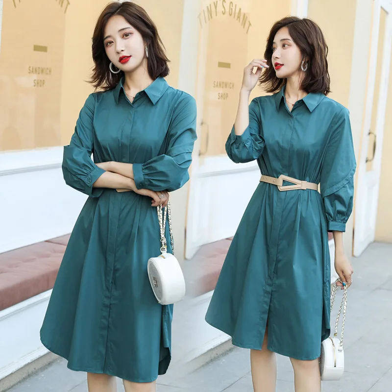 

Trench Coat Dress Women's 2019 Autumn New Style Korean Models Thin Mid-length Early Autumn Waist Hugging Slimming Elegant Shirt