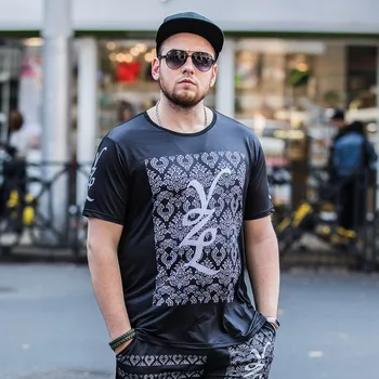 

GONTHWID Fat plus size men's short-sleeved loose casual letter printing fat guy man half-sleeved plus size T-shirt