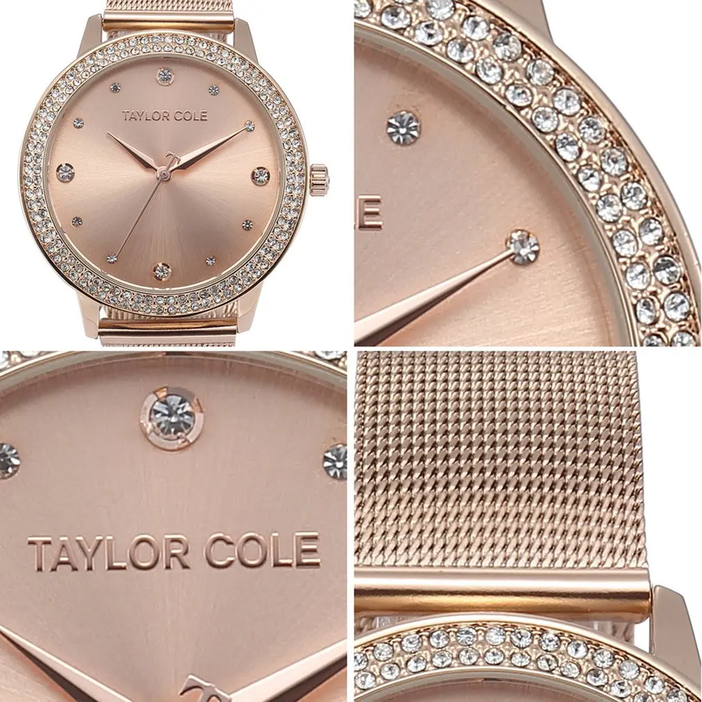 Часы Taylor Cole Золотое Платье наручные часы женские модные брендовые повседневные Кварцевые часы Женские часы со стразами Relogio Feminino/TC072