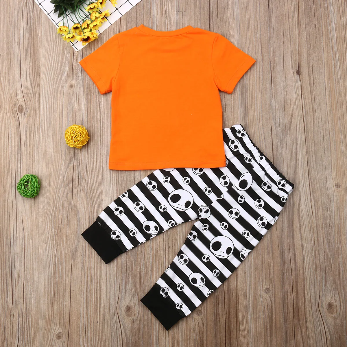 2019 New Newborn Baby Boy Girl Halloween Pumpkin Costume Short Sleeve Top T-shirt Stripe Pants Clothes Sets 1-5Y Dropshipping