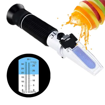 

Handheld Refractometer 2 in 1 food Salinity Refractometer 0-28% and Sugar Concentration Meter Densimeter 0-32% Refractometer