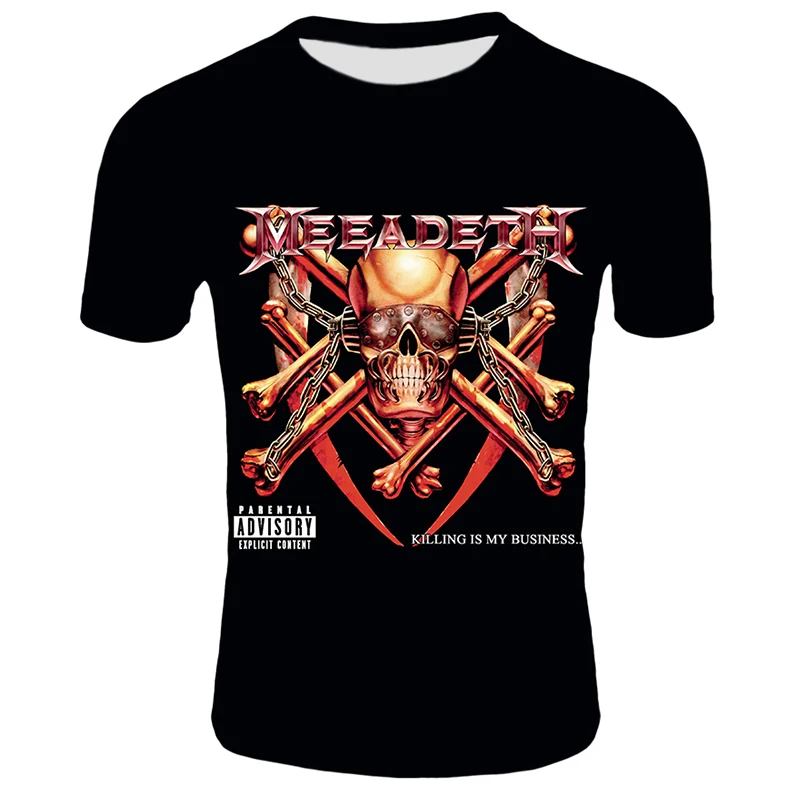 

Hot 3D Megadeth Rock Tshirt Fashion Hip Hop Skull Printed T-Shirt Men Casual Short Sleeve Summer Street Letter Print Tops Tee