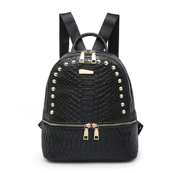 

Fashion Daypack Women Sliver Leather Backpack Girl Snake Pattern Shoulder Bags Female Rivet Designer Wild Travel Bag Mochilas