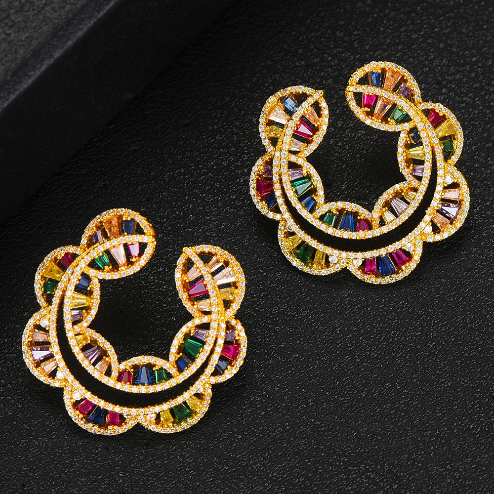 GODKI Jimbora Gorgeous Round Pendant 2PCS Chain Necklace Earrings Jewelry Set for Women Bridal Wedding Party Show Jewelry Sets