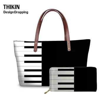 

THIKIN Music Printing Women Handbags Set 2019 2 Pcs/Set Designer Long Wallet with Zipper Shooping Shouder Bags Casual Sac Main