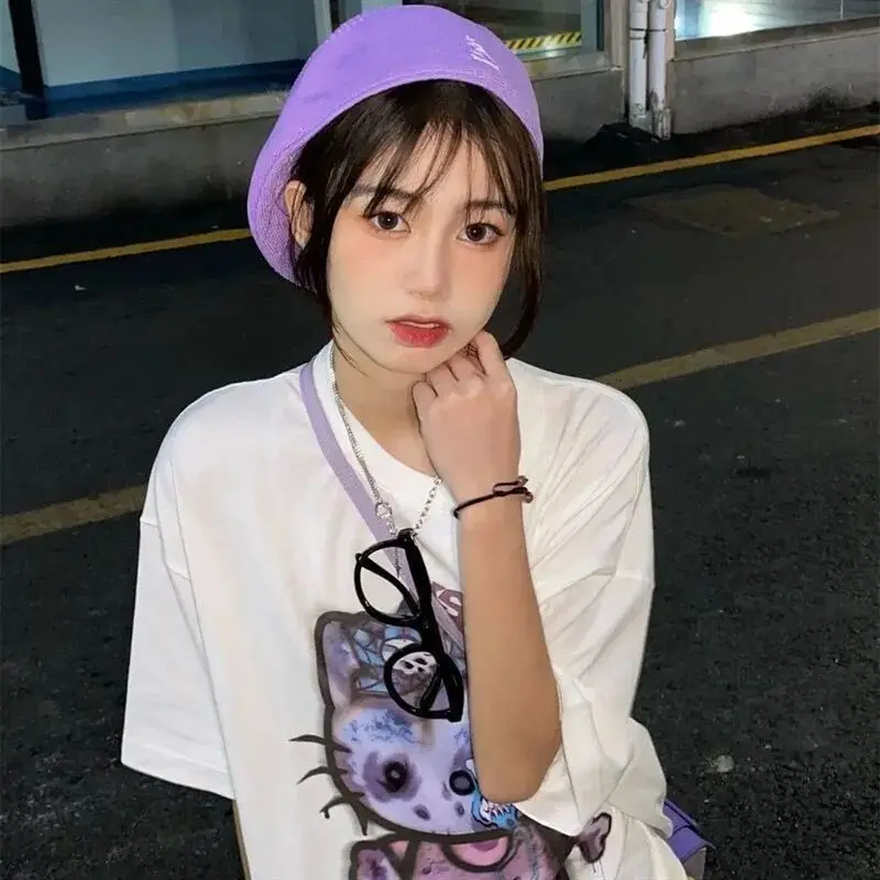 Skeleton Gothic Tops Emo Anime T-Shirt Oversized Streetwear Harajuku Fairy Grunge Graphic Tee Helloween Egirl Alt Clothes 2021