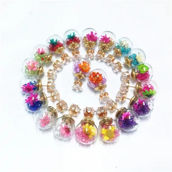 

cute Design Fashion Brand Jewelry Glass Flowers Crystal Stud Earring Double Side Pearl Summer style Daisy earrings for Women