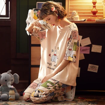 

Two Pieces Pajamas Sets For Women 100% Good Quality Cotton Spring Summer Girl's Pyjamas Cool Comfortable Night Sleepwear