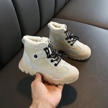 

2020 Winter New Girls Boots Fashion British Wind Plus Velvet Boys Boots Casual Warm Boys and Girls Snow Boots Size 26-36