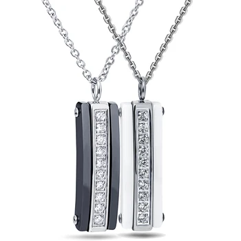 

Two Colors Square CZ Zircon Channel Ceramic Pendant Necklace Women Engagement Promise Wedding Jewelry For Women