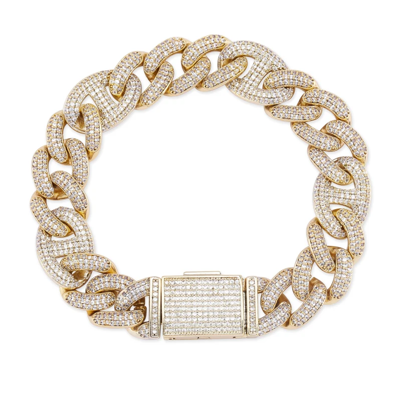 Gold TOPGRILLZ 7-9 дюймов замок застежка 14 мм тяжелый льдом кубинский браслет цепь кубический циркон звено хип-хоп рок ювелирные изделия для мужчин и женщин - Окраска металла: Gold