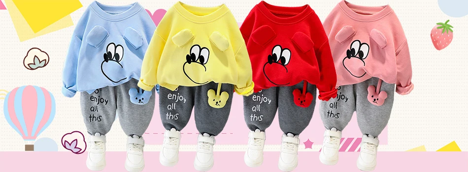 vintage Baby Clothing Set Baby girl clothes 0-4Y spring and autumn pure cotton suit girl cartoon doll cute flower casual clothes baby girl 2-piece set Baby Clothing Set for boy