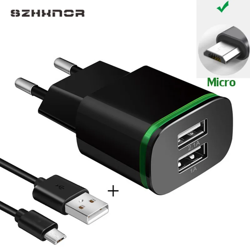 Светодиодный USB зарядное устройство 2A Быстрая зарядка+ 1 м USB зарядный кабель для Redmi 4X5 5a 6a note 6 Pro для huawei honor 7X 7a Pro 8X Max P Smait