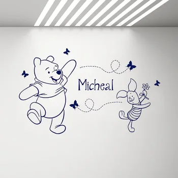 

Baby Girl Boy Name Decal Winnie the Pooh with Piglet Vinyl Wall Stickers Custom Kids Names Wall Decals Bedroom Home Decor 3118