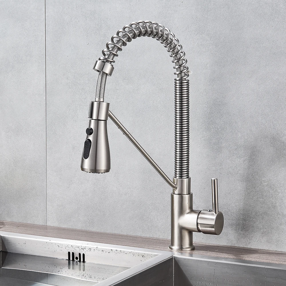 Chrome/ Black Style Kitchen Spring Faucet Pull Down Faucet Single Handle Water Mixer Tap 360 Rotation Kitchen Water Mixer Tap