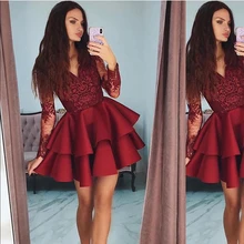 Дизайнерское недорогое Доступное мини бургундское кружевное атласное нарядное платье платья на выпускной бал платья вечерние платья