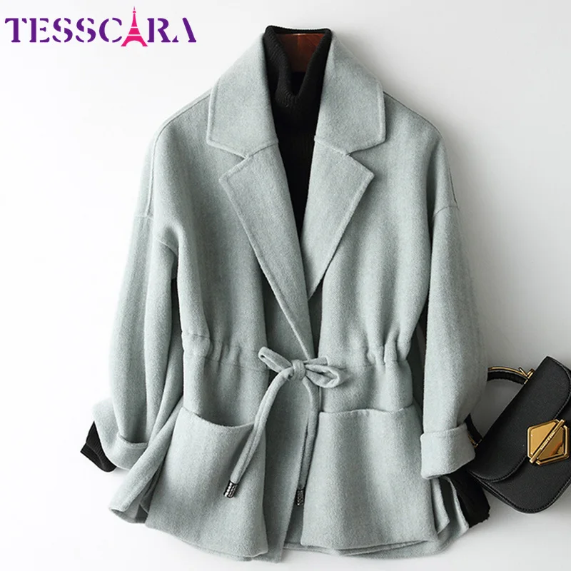 TESSCARA Женский Осенний элегантный шерстяной смесь простая куртка-пальто женские высококачественные кашемировые офисные женские куртки верхняя одежда и пальто - Цвет: Green